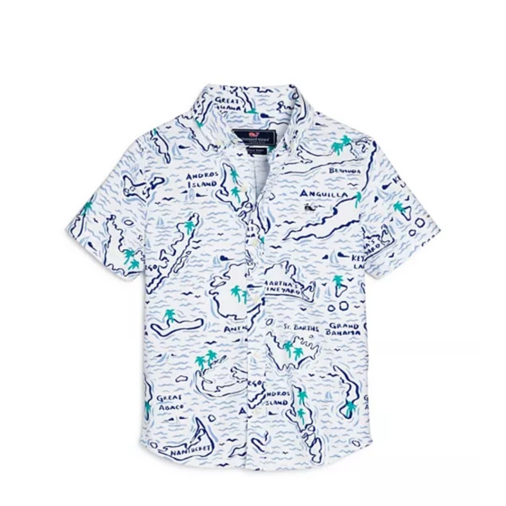 Vineyard Vines White and Green Casual Boys L Button Down Shirt